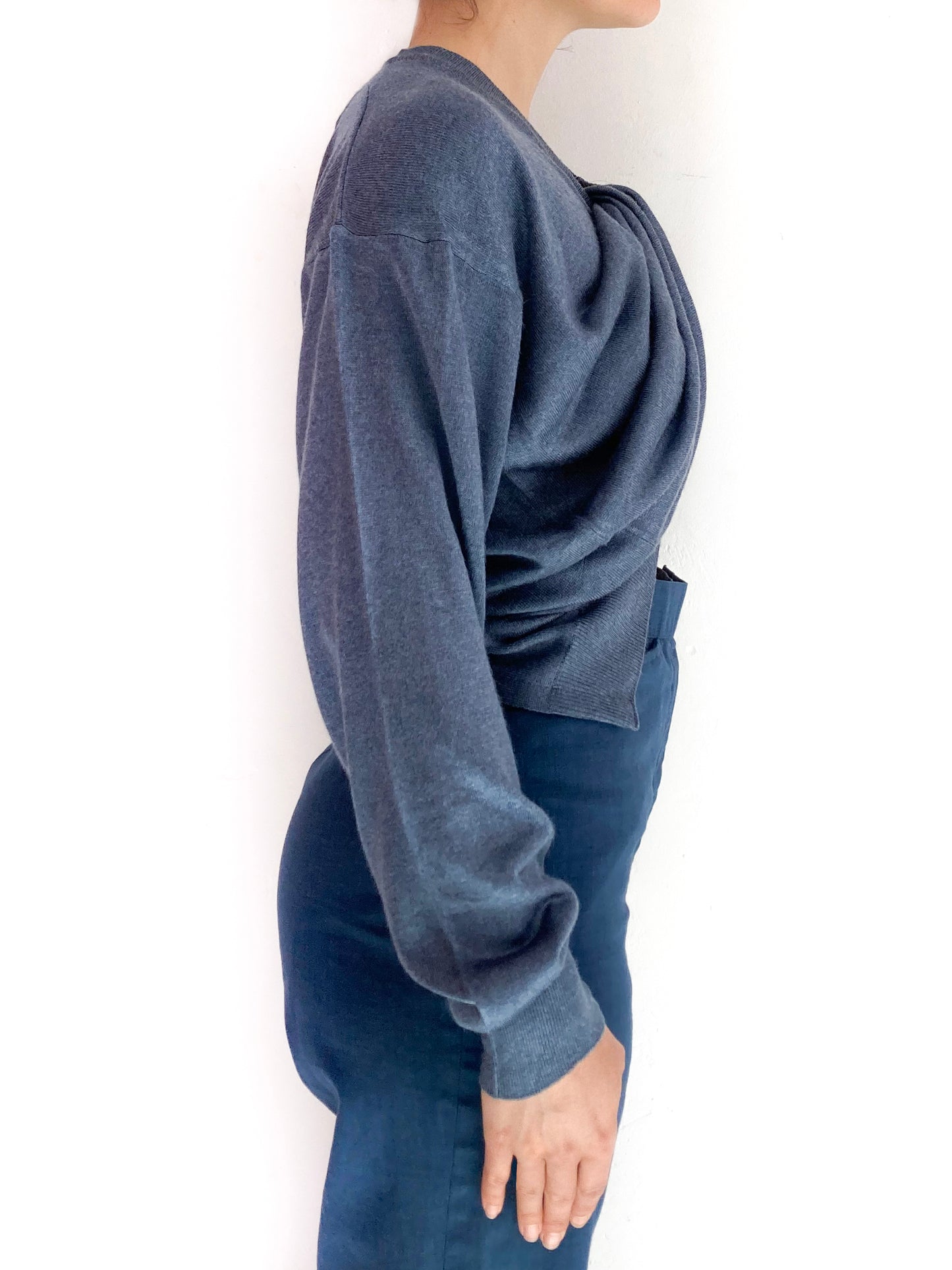 The Twisted Knit Sweater in steel blue