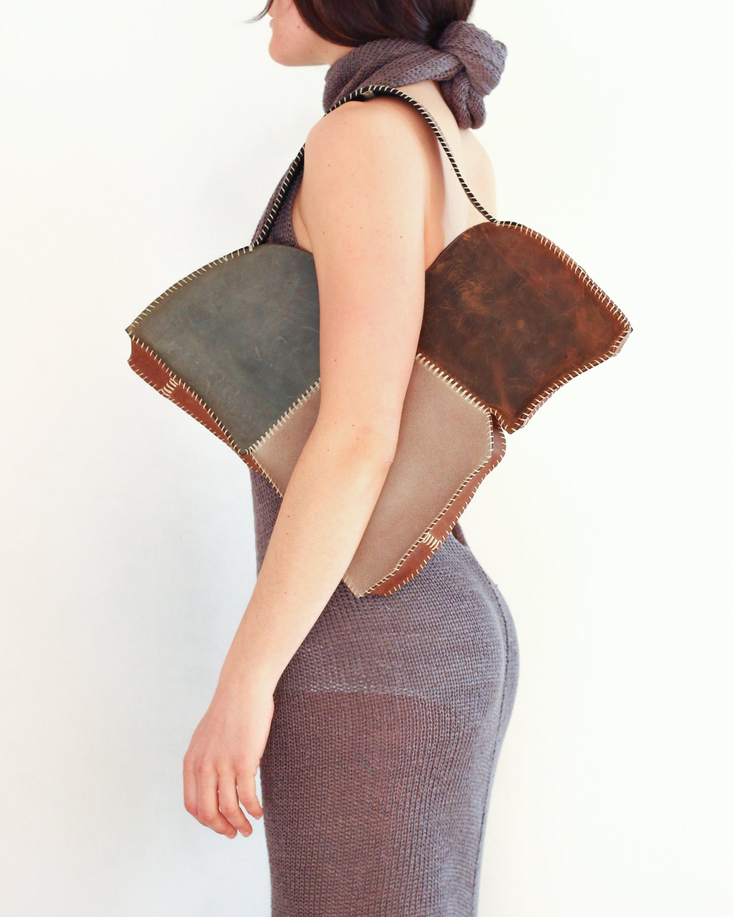 Green and Brown Broken Heart Leather Bag